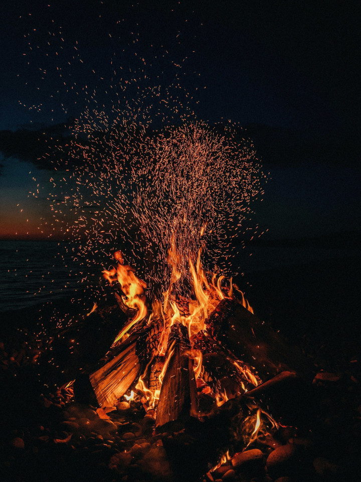 Family campfire on the hotel roof